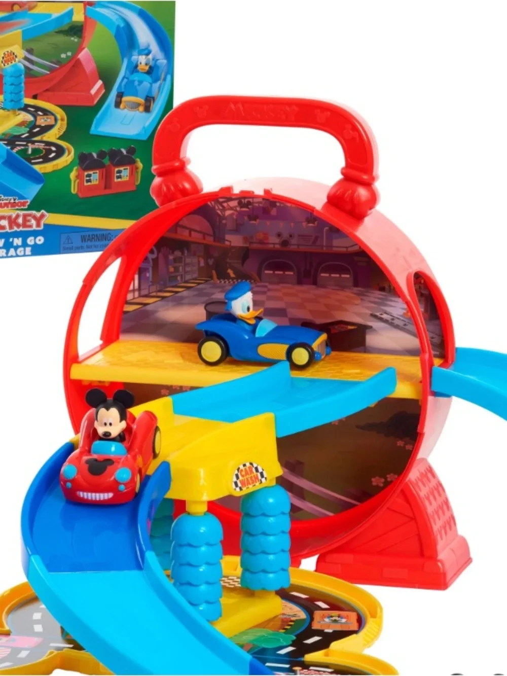 Disney Junior Mickey Mouse Stow & Go Garage Race Track Minnie Goofy Donald